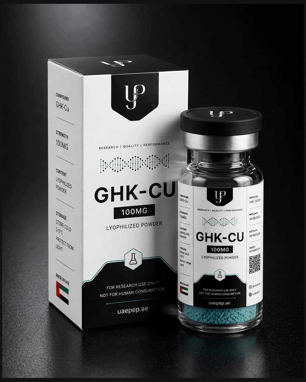 UAEPEP GHK-Cu research peptide vial and carton
